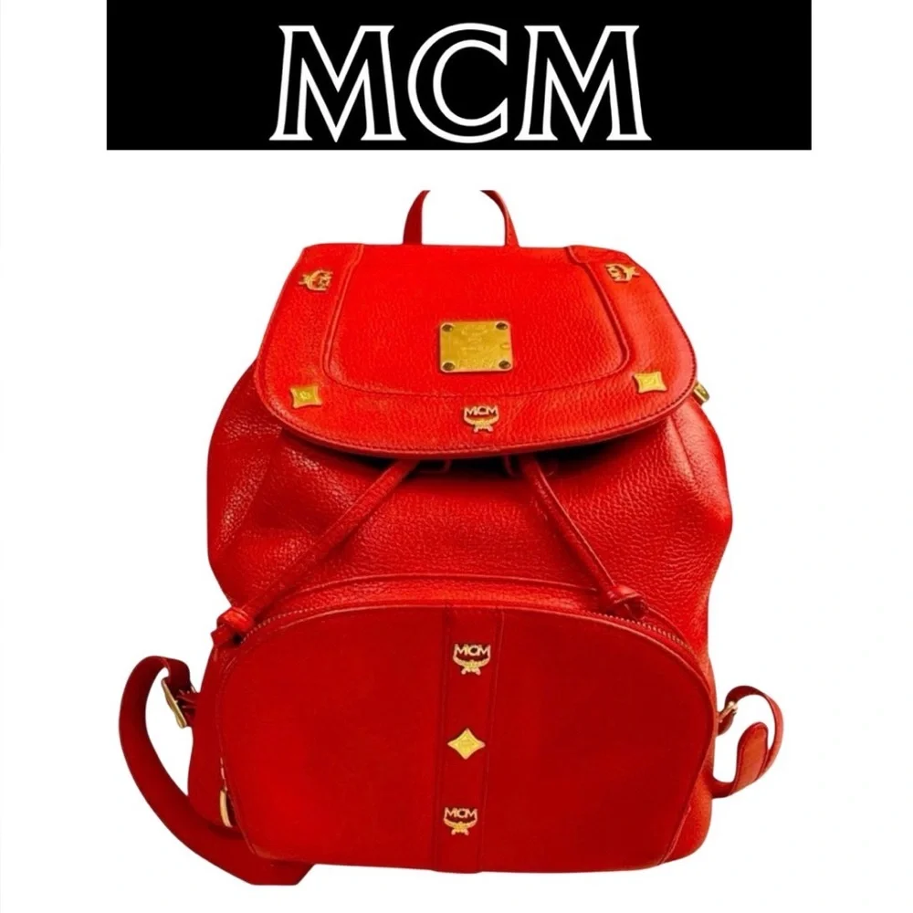 GUC MCM Red Pebble Leather Drawstring Backpack GUC MCM Red Pebble Leather Drawstring | Mercari main image 4